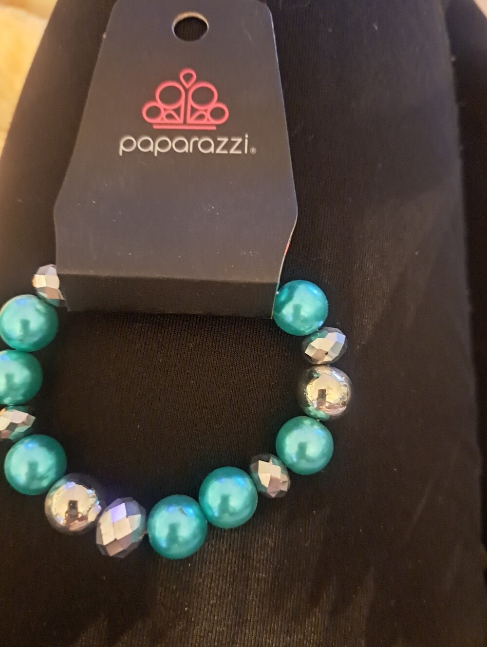 paparazzi Teal Pearl and Silver Faceted Bead Bracelet